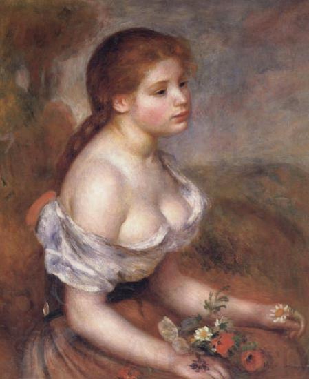 Pierre Renoir Young Girl with Daisies Norge oil painting art